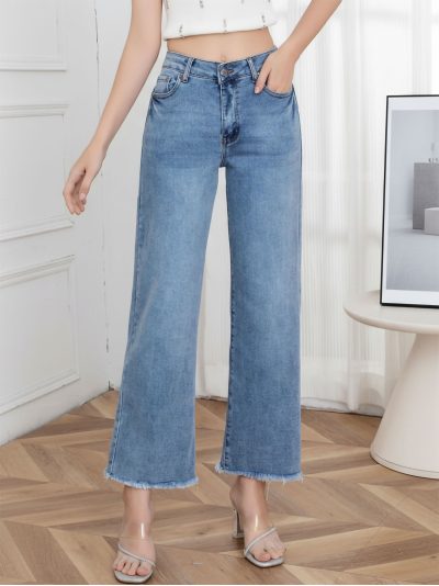 Jeans wide leg bajo desflecado