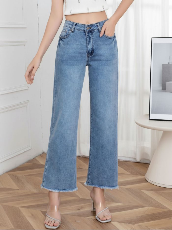 Jeans wide leg bajo desflecado