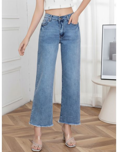 Jeans wide leg bajo desflecado