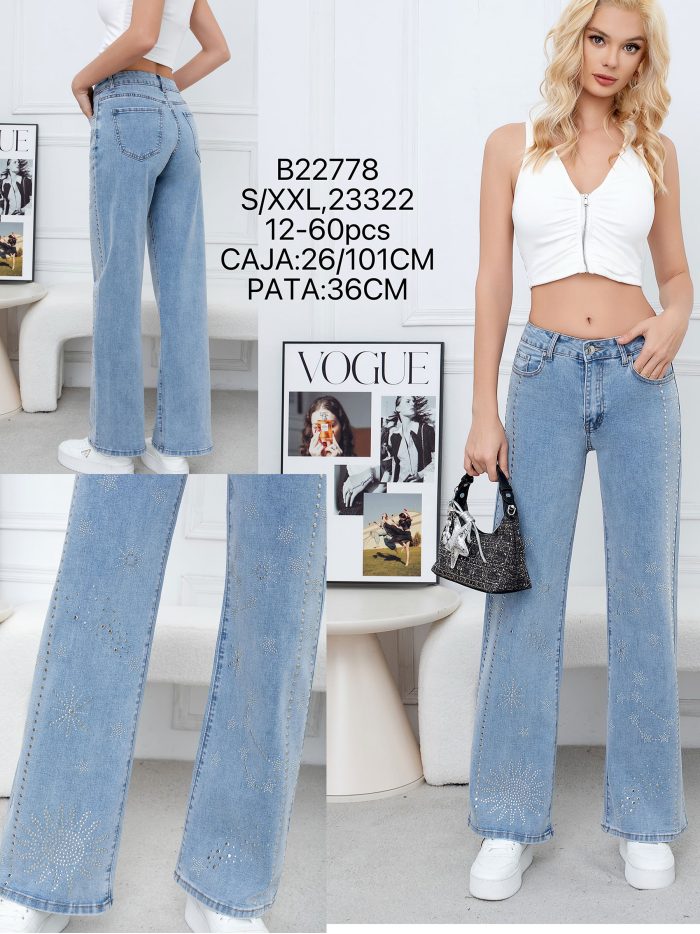 Jeans wide leg estrellas con tachuelas