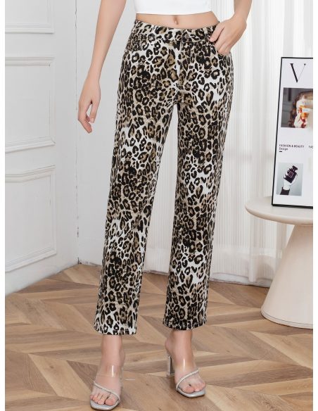 Pantalón denim animal print leopardo