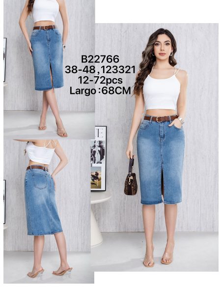 Gonna midi in denim con spacco e cintura