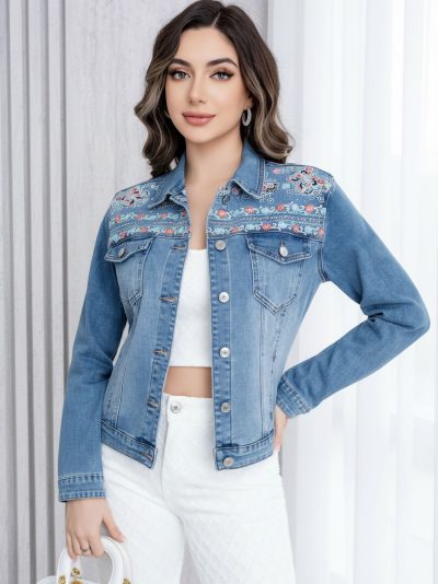 Chaqueta denim bordada mariposas
