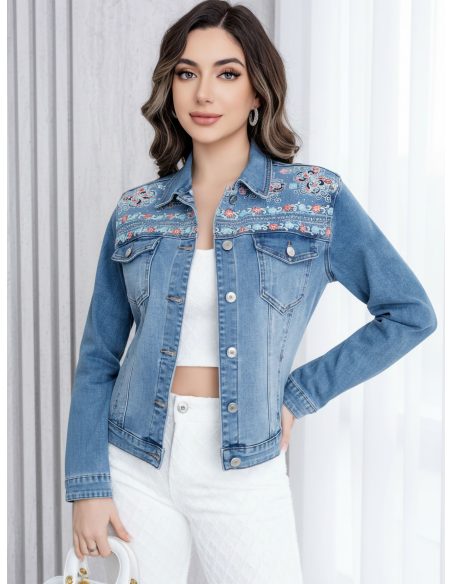 Chaqueta denim bordada mariposas