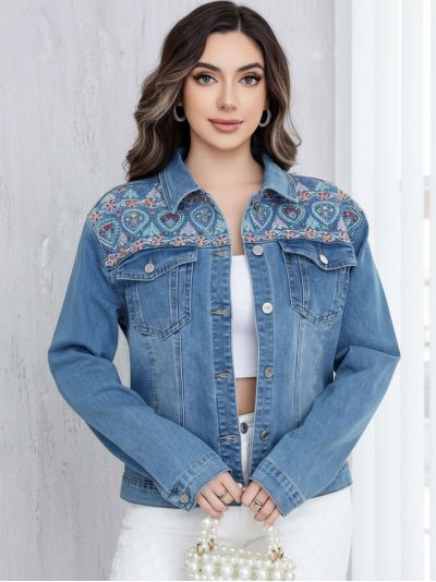 Chaqueta denim bordada tallas grandes