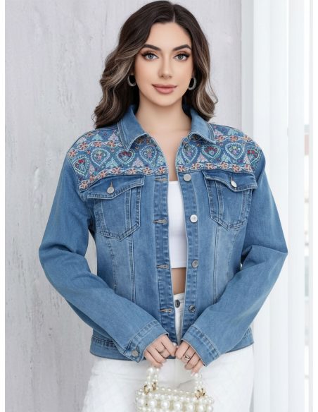 Plus-size embroidered denim jacket