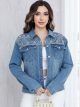 Plus-size embroidered denim jacket