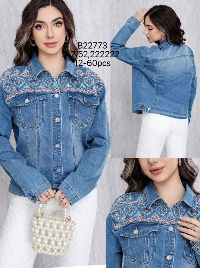 Plus-size embroidered denim jacket