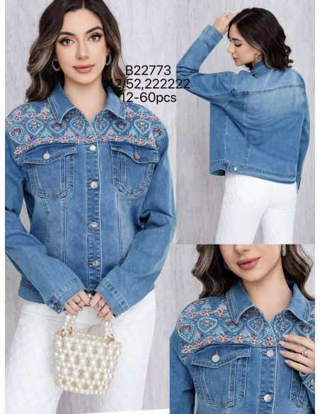 Plus-size embroidered denim jacket