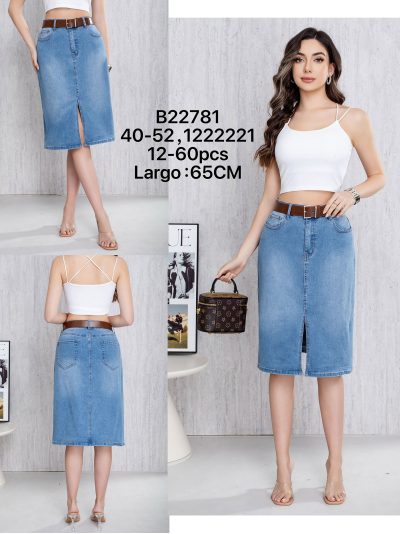 Falda denim midi abertura frontal con cinturón 2