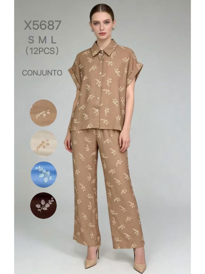 Conjunto estampado de hojas: camisa y pantalón