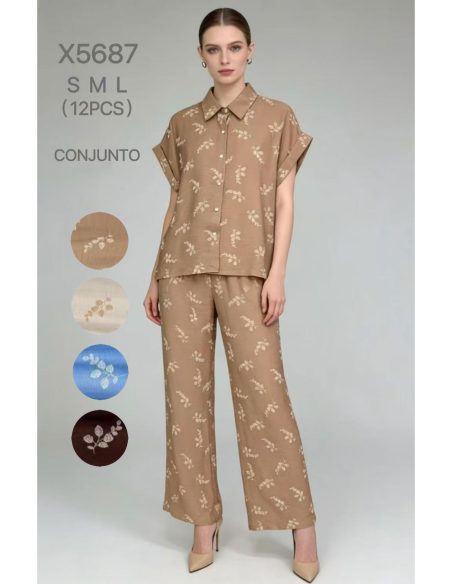 Conjunto estampado de hojas: camisa y pantalón