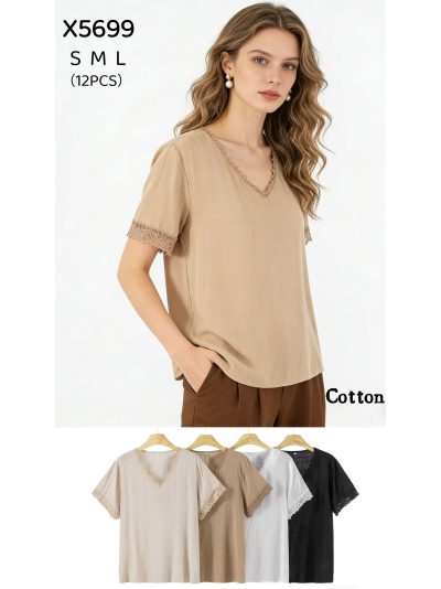 Blusa de algodón ribete de encaje 2