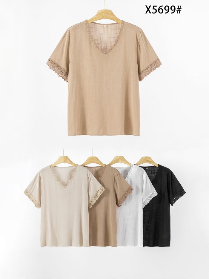 Blusa de algodón ribete de encaje