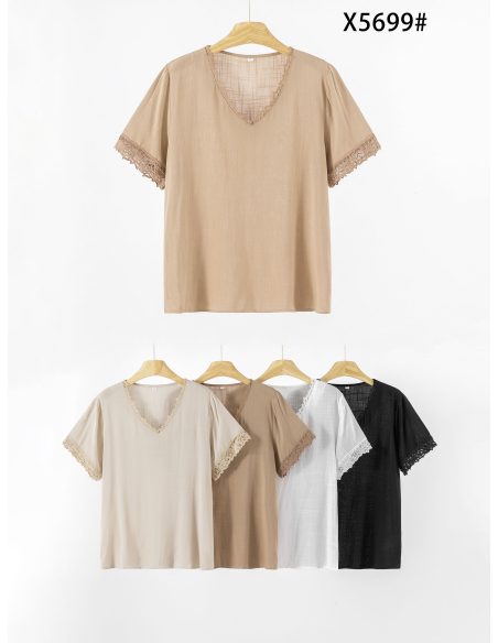 Blusa de algodón ribete de encaje