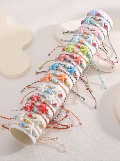 Pack 24 pulseras ajustables estrella marina con expositor