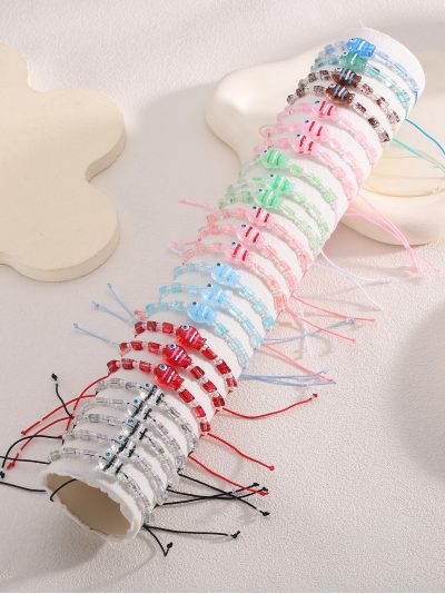 Pack 24 pulseras ajustables pez efecto cristal con expositor