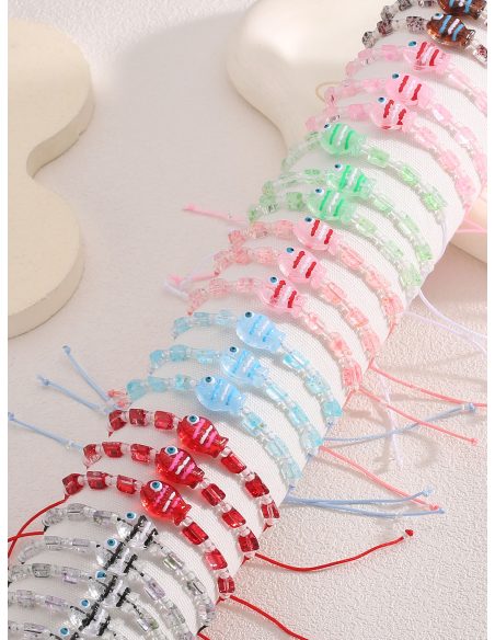 Pack 24 pulseiras ajustáveis peixe efeito cristal com expositor