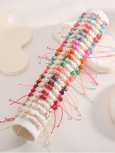 Pack 24 pulseras ajustables tortuga marina con expositor