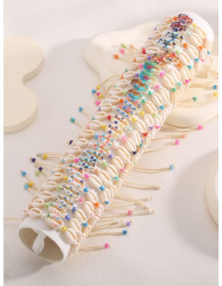 Lot de 24 bracelets réglables coquillages effet naturel avec présentoir