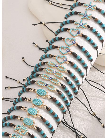 Set di 24 braccialetti regolabili occhio turco con espositore