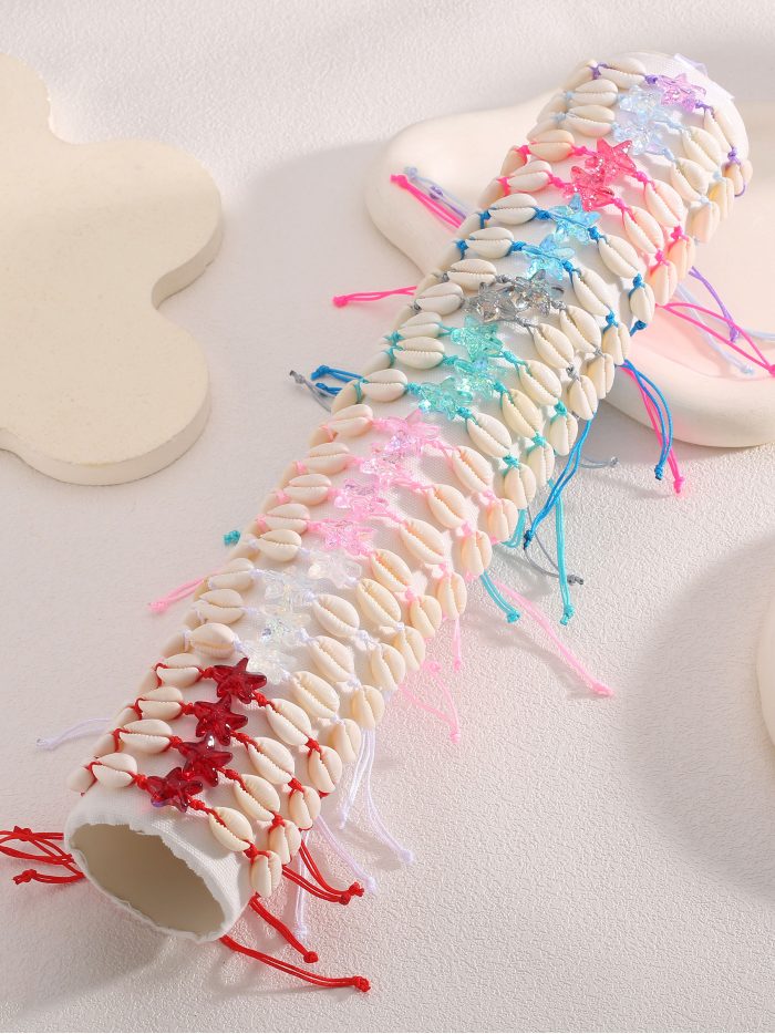 Set di 24 braccialetti regolabili conchiglie e stelle effetto cristallo con espositore