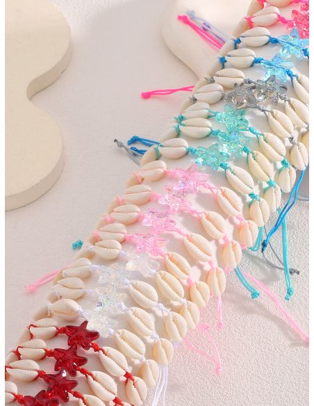 Set di 24 braccialetti regolabili conchiglie e stelle effetto cristallo con espositore