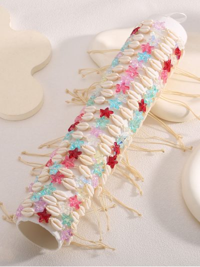 Pack 24 pulseras ajustables conchas y estrellas tropical con expositor