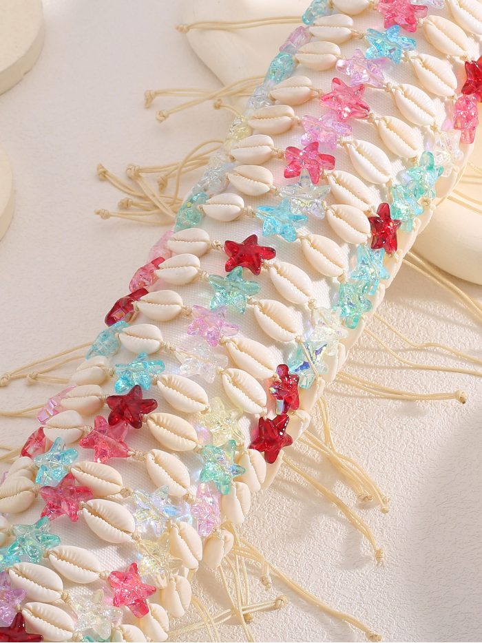Pack 24 pulseras ajustables conchas y estrellas tropical con expositor