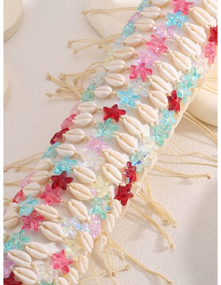 Pack 24 pulseras ajustables conchas y estrellas tropical con expositor