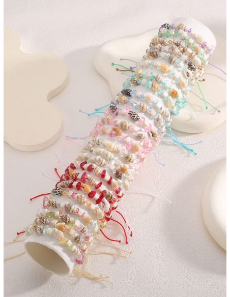 Set mit 24 verstellbaren Muschel-Armbändern in Naturoptik mit Display