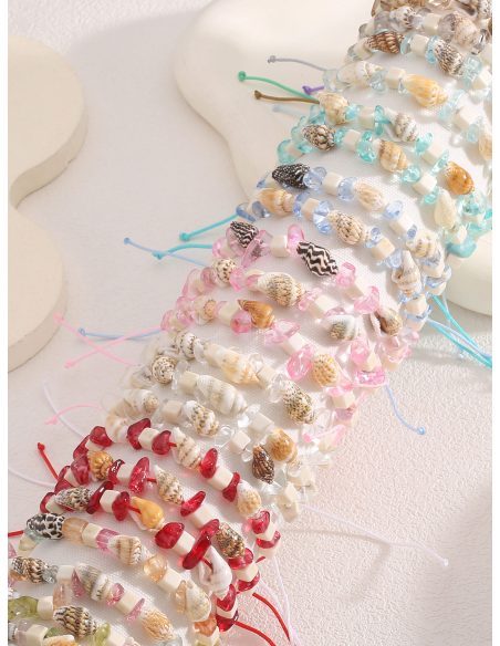 Set mit 24 verstellbaren Muschel-Armbändern in Naturoptik mit Display