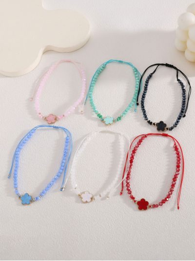 Pack 12 tobilleras ajustables trébol efecto cristal