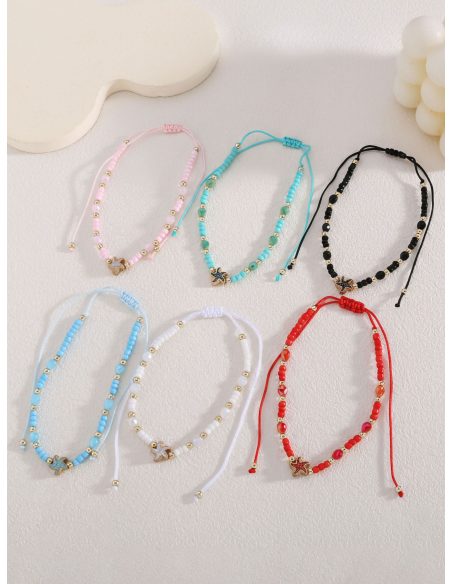 Pack 12 tobilleras ajustables estrella marina dorada