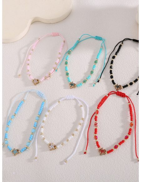 Pack 12 tobilleras ajustables estrella marina dorada