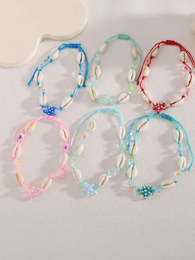 Pack 12 tobilleras ajustables conchas y estrella resina