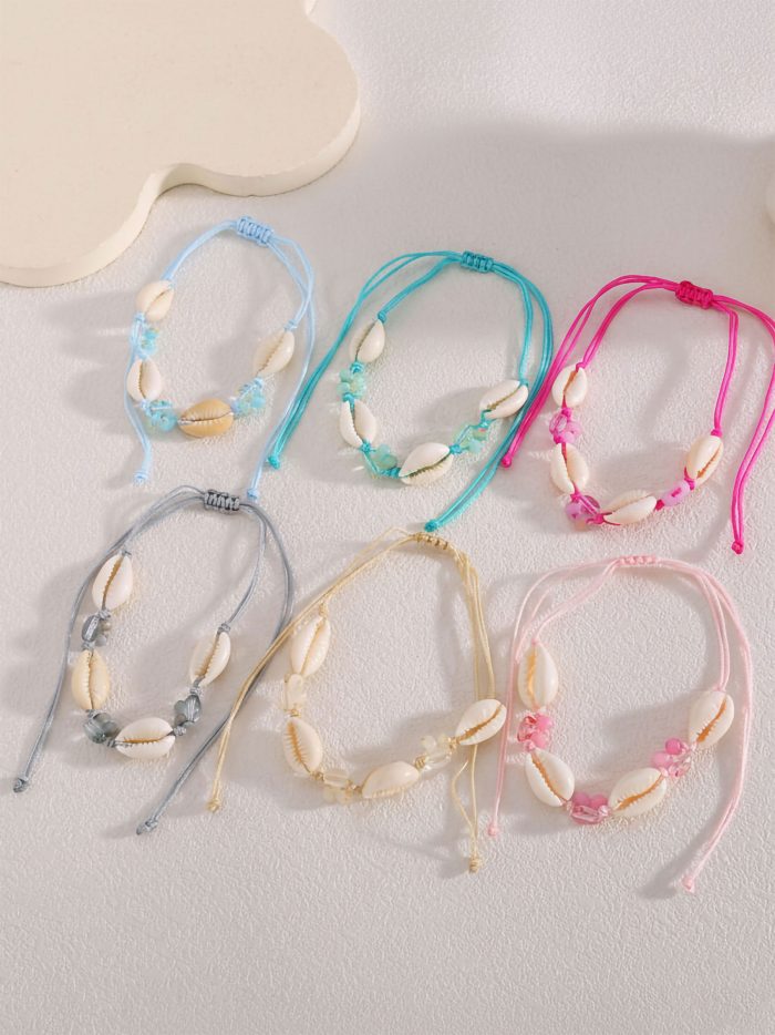 Pack 12 tobilleras ajustables conchas y abalorios