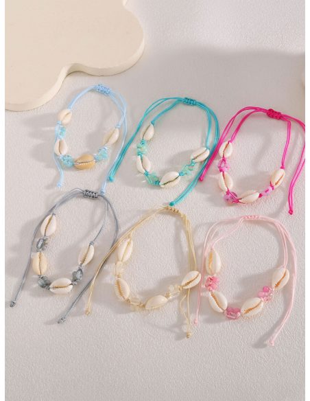 Pack 12 tobilleras ajustables conchas y abalorios