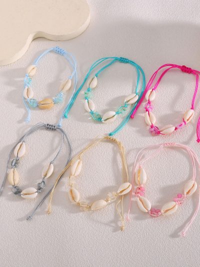 Pack 12 tobilleras ajustables conchas y abalorios 2