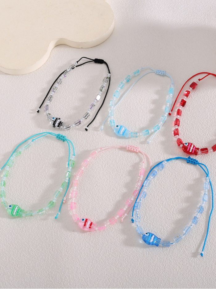 Pack 12 tobilleras ajustables pez efecto cristal