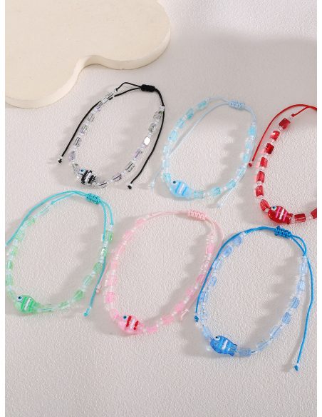 Pack 12 tobilleras ajustables pez efecto cristal