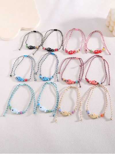 Pack 12 tobilleras ajustables pez esmaltado multicolor