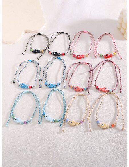 Pack 12 tobilleras ajustables pez esmaltado multicolor