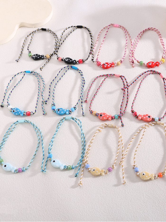 Pack 12 tobilleras ajustables pez esmaltado multicolor