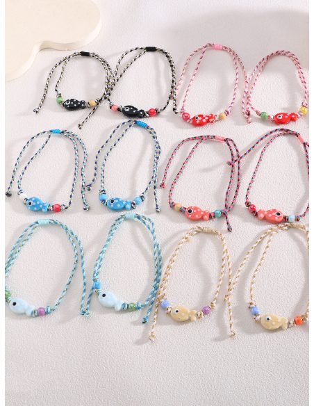 Pack 12 tobilleras ajustables pez esmaltado multicolor