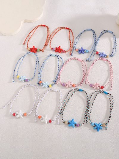 Pack 12 tobilleras ajustables estrella marina cordón trenzado