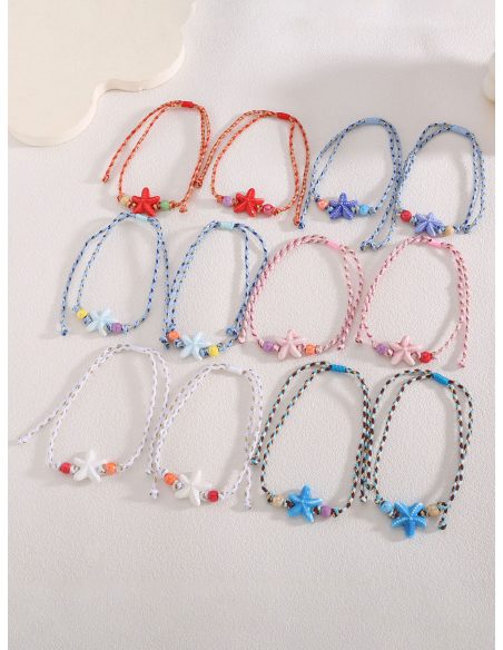 Pack 12 tobilleras ajustables estrella marina cordón trenzado