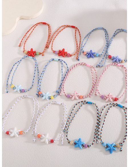 Pack 12 tobilleras ajustables estrella marina cordón trenzado