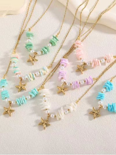 Collar acero con estrella marina y cuentas pastel 2