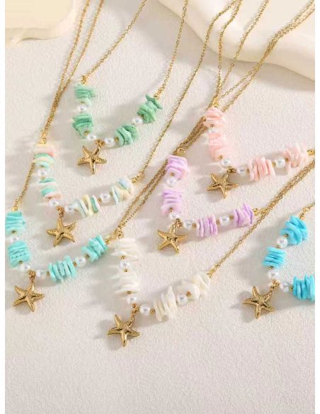 Collar acero con estrella marina y cuentas pastel